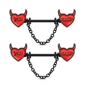 14G 2PCS Red Little Evil Chain Nipple Barbell Rings