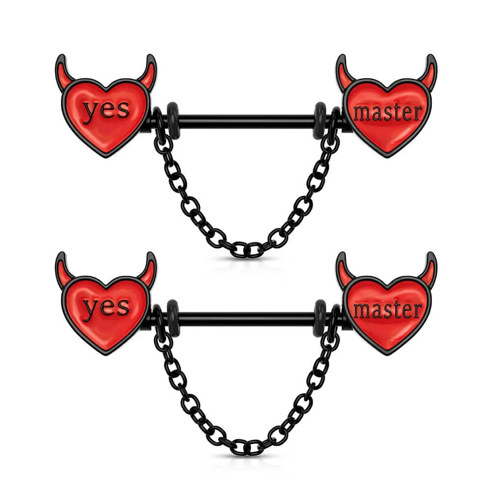 14G 2PCS Red Little Evil Chain Nipple Barbell Rings