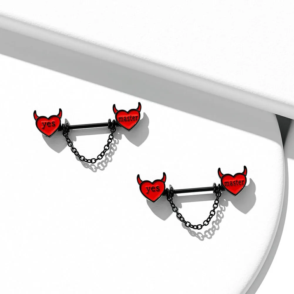 14G 2PCS Red Little Evil Chain Nipple Barbell Rings
