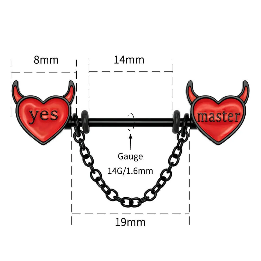 14G 2PCS Red Little Evil Chain Nipple Barbell Rings