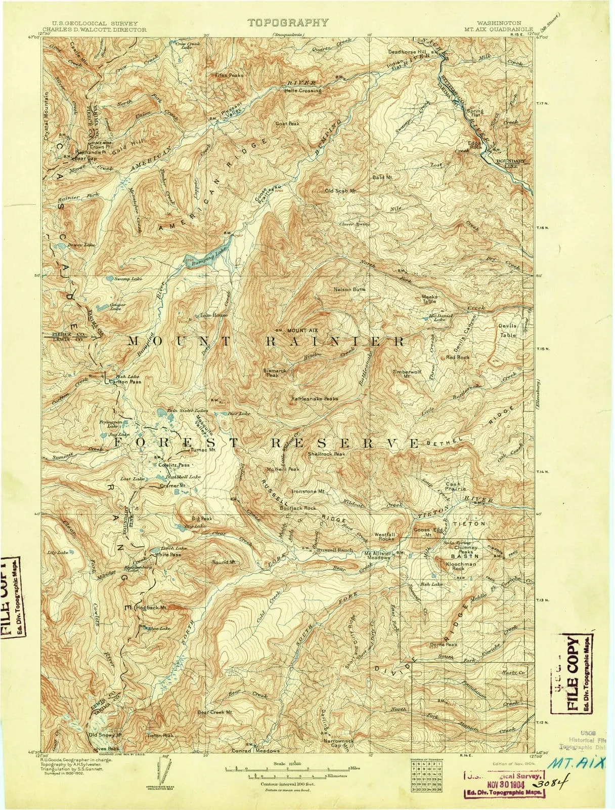 1904 Mt Aix, WA - Washington - USGS Topographic Map