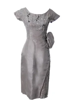 1940's Pale Purple Beaded Vintage Dress with Soutache Trim