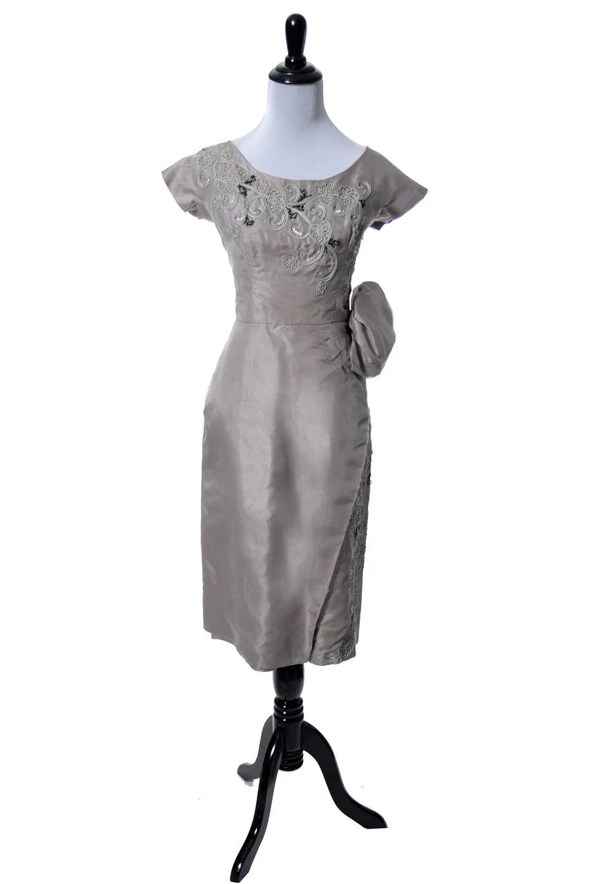 1940's Pale Purple Beaded Vintage Dress with Soutache Trim