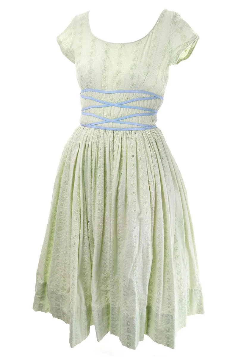 1950s Jerry Gilden Green Eyelet Vintage Dress