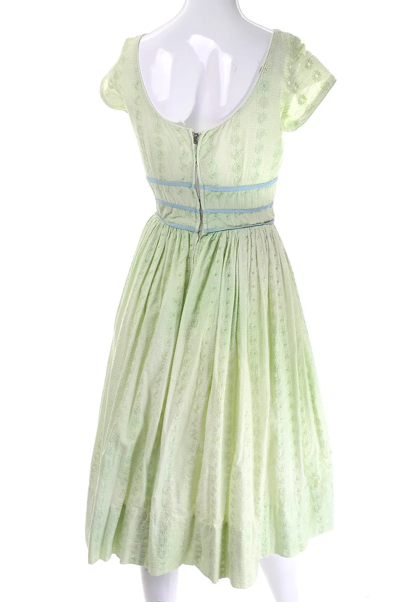 1950s Jerry Gilden Green Eyelet Vintage Dress