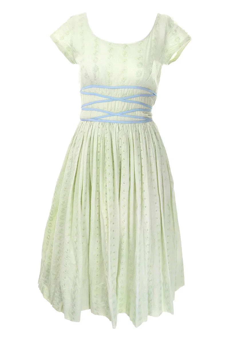 1950s Jerry Gilden Green Eyelet Vintage Dress