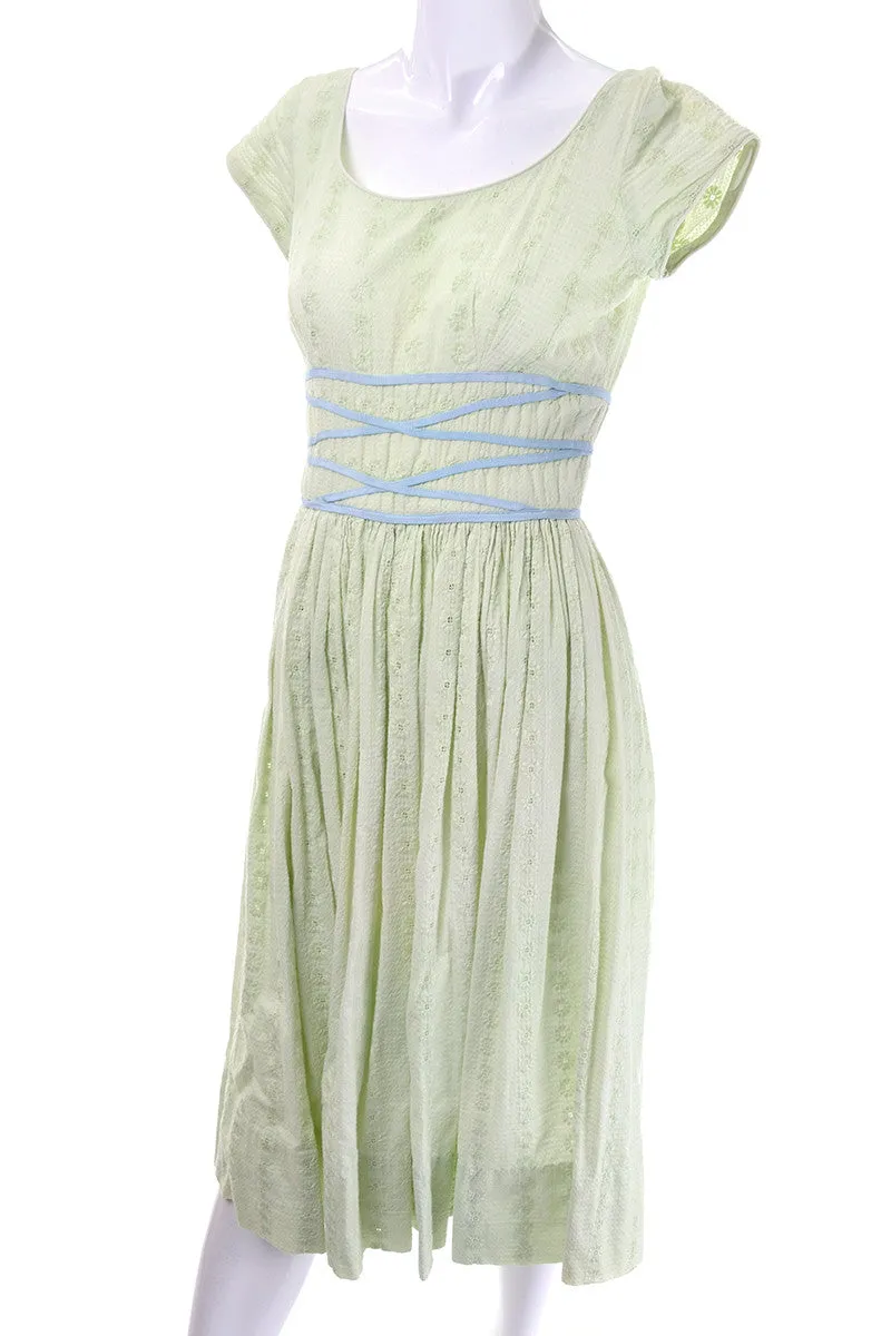 1950s Jerry Gilden Green Eyelet Vintage Dress