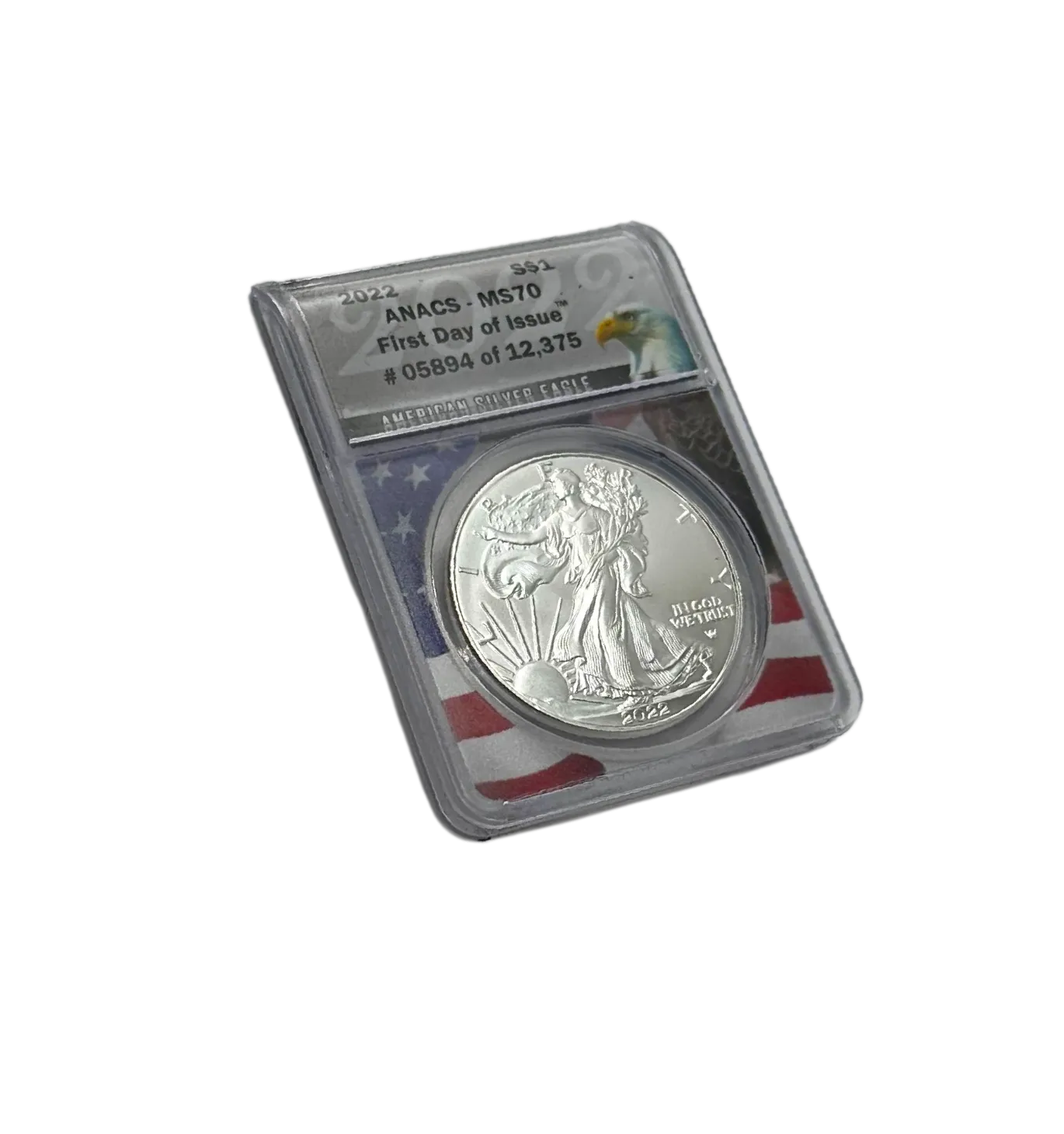 2022 Graded Silver Eagle Coin with Wood Viewing Case