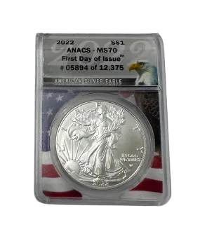 2022 Graded Silver Eagle Coin with Wood Viewing Case
