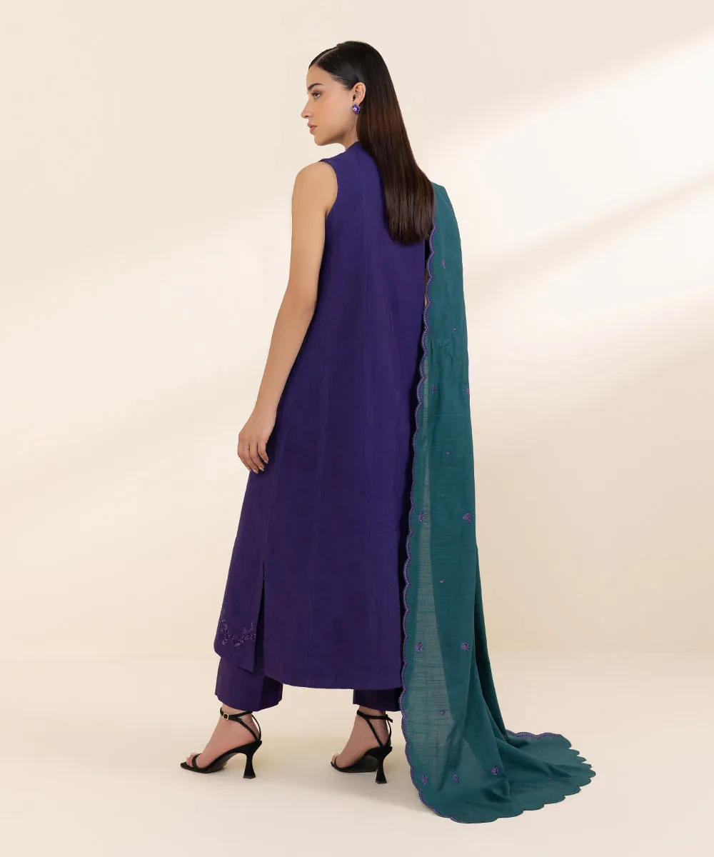 3 Piece - Embroidered Cotton Jacquard Suit