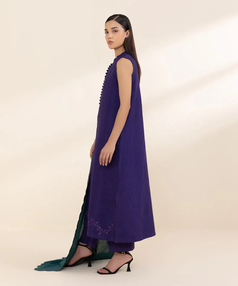 3 Piece - Embroidered Cotton Jacquard Suit