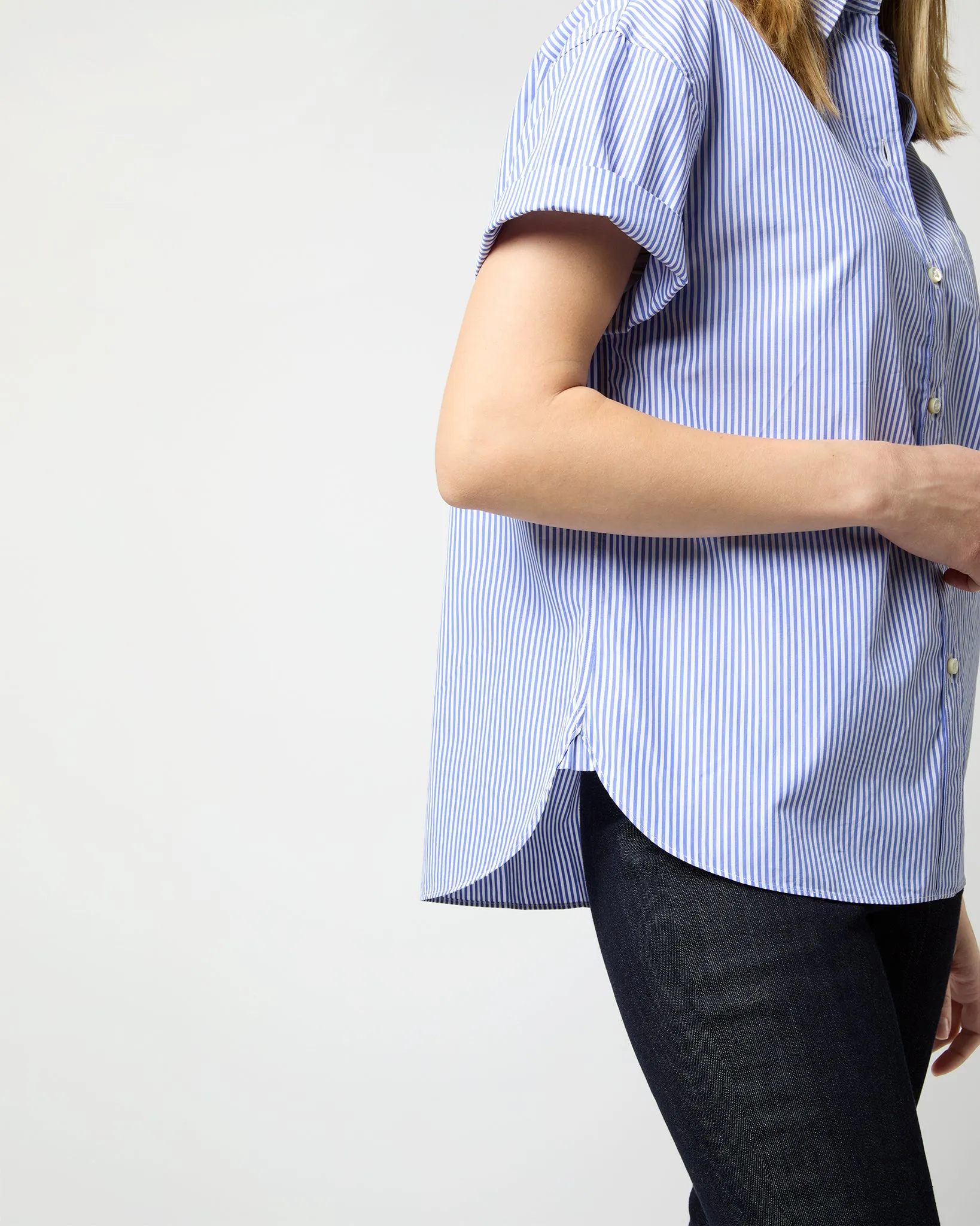 Agnes Shirt in Blue Bengal Stripe Poplin
