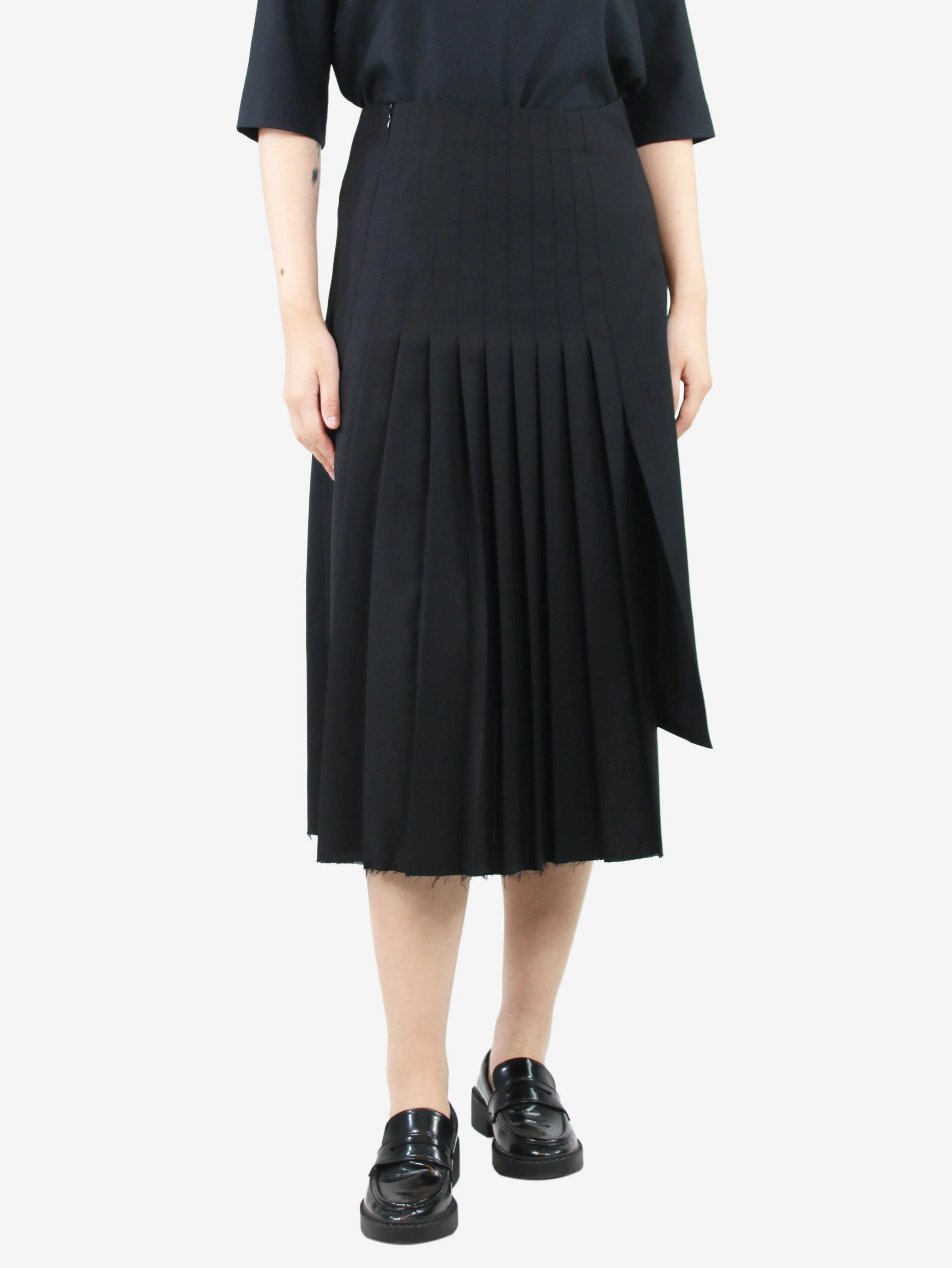 Black asymmetric pleated midi skirt - size M