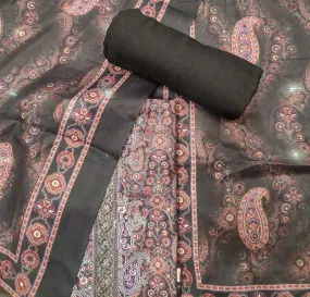 Black Pashmina Unstitched Suit With Thread Embroidery