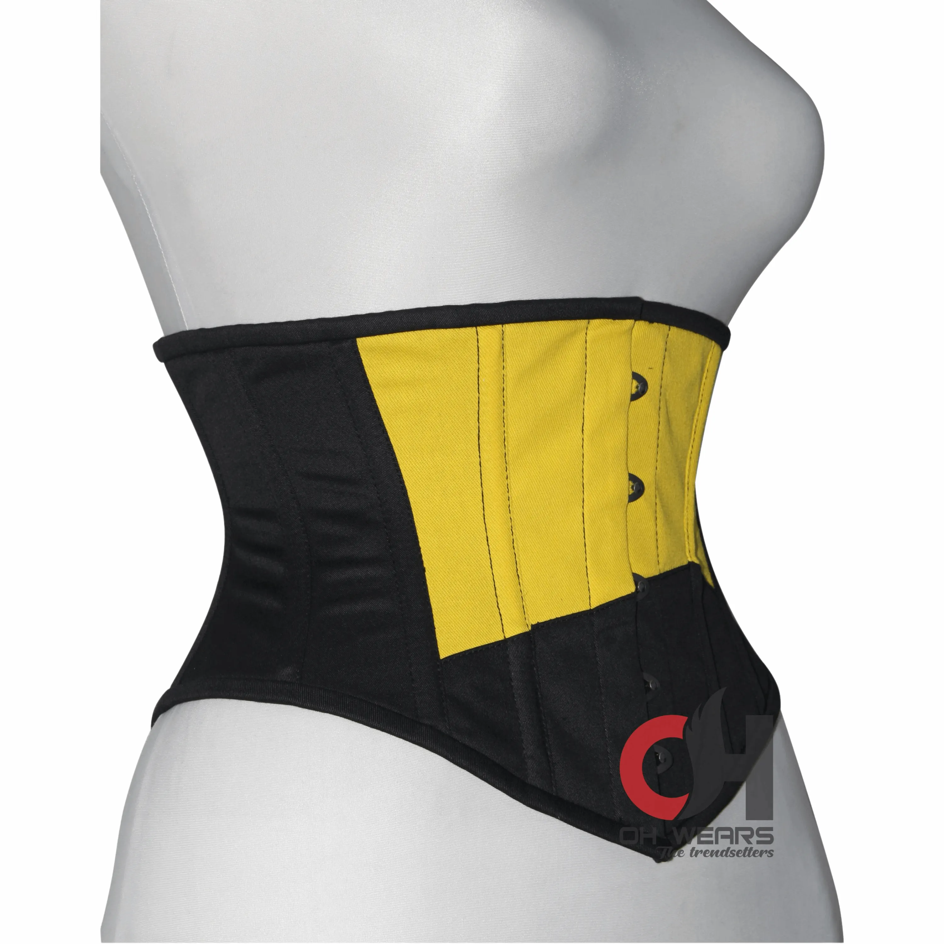 Black Yellow Cotton Underbust Corset - Steel Boned