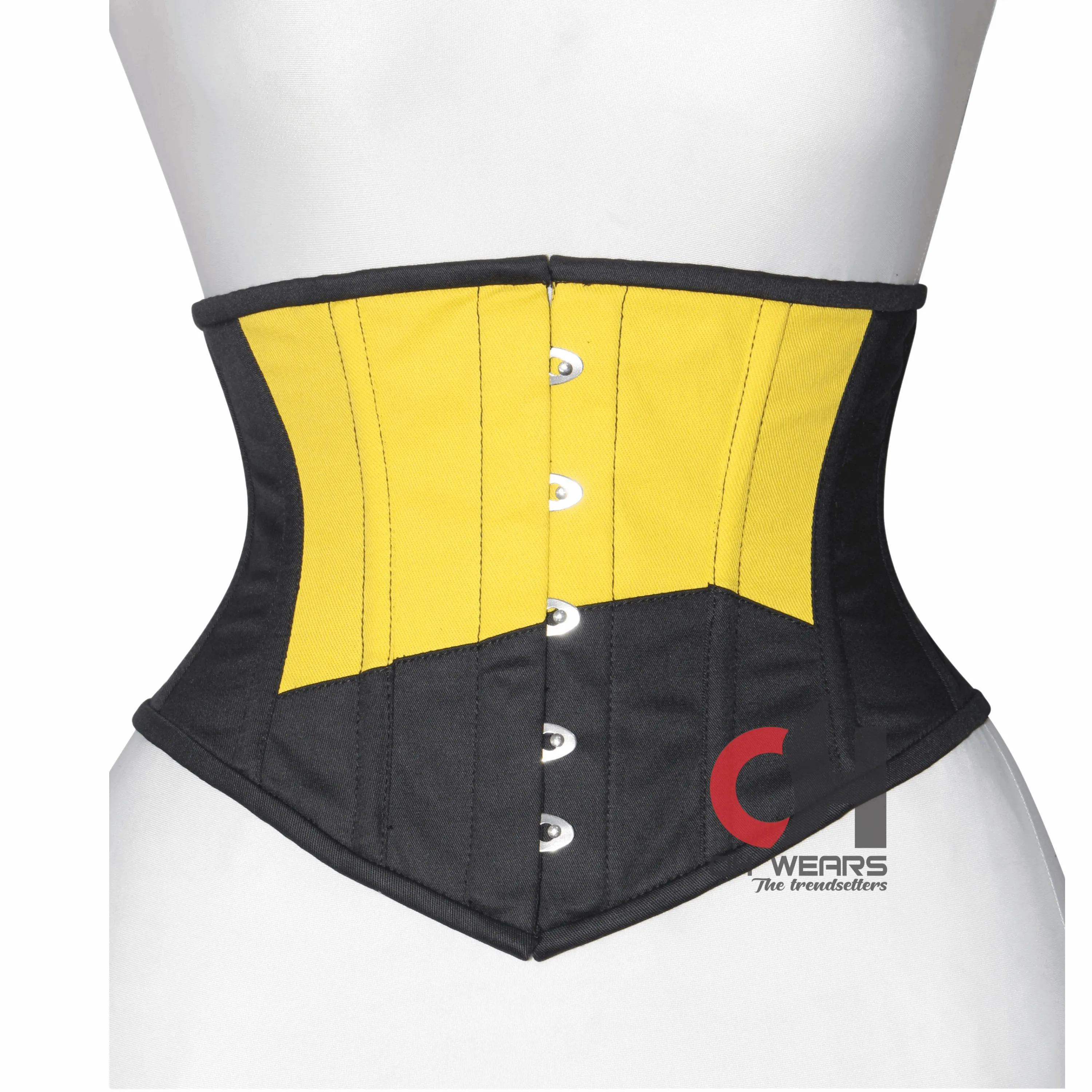 Black Yellow Cotton Underbust Corset - Steel Boned
