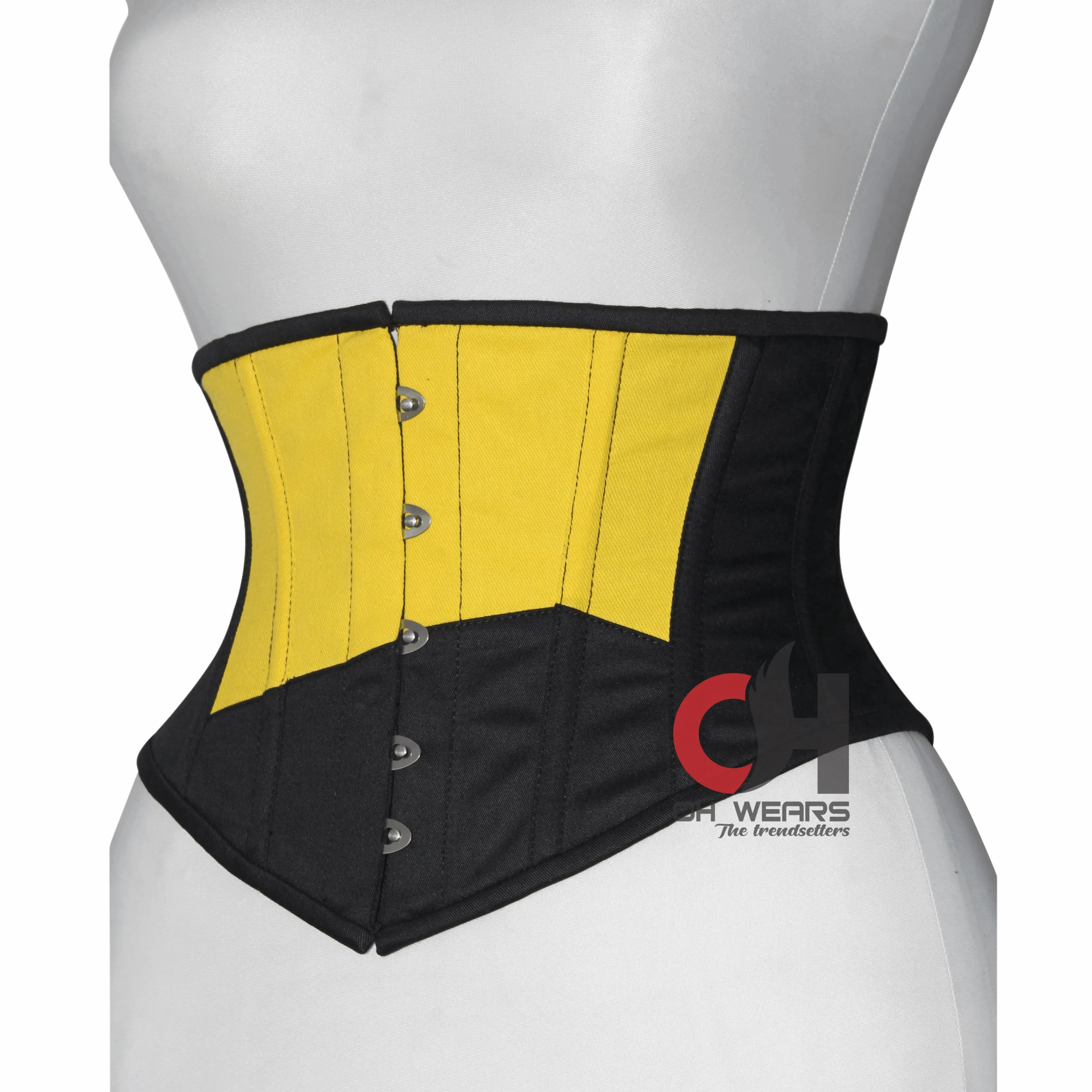 Black Yellow Cotton Underbust Corset - Steel Boned