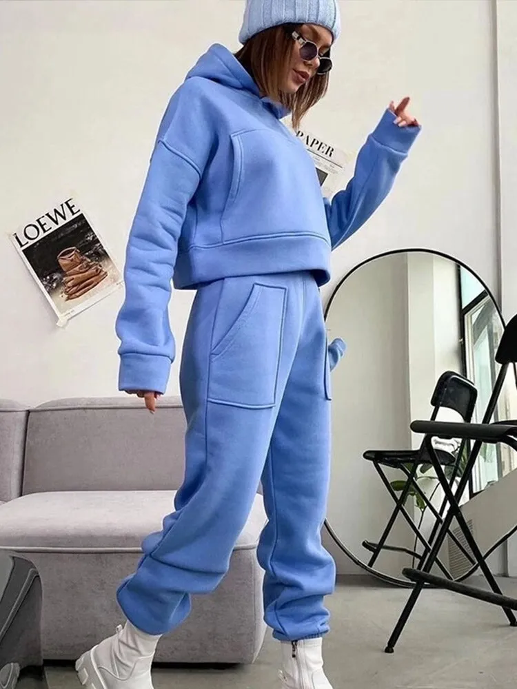 Casual Solid Loose Sportswear 2 Piece Set