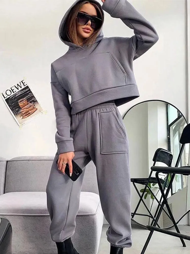 Casual Solid Loose Sportswear 2 Piece Set