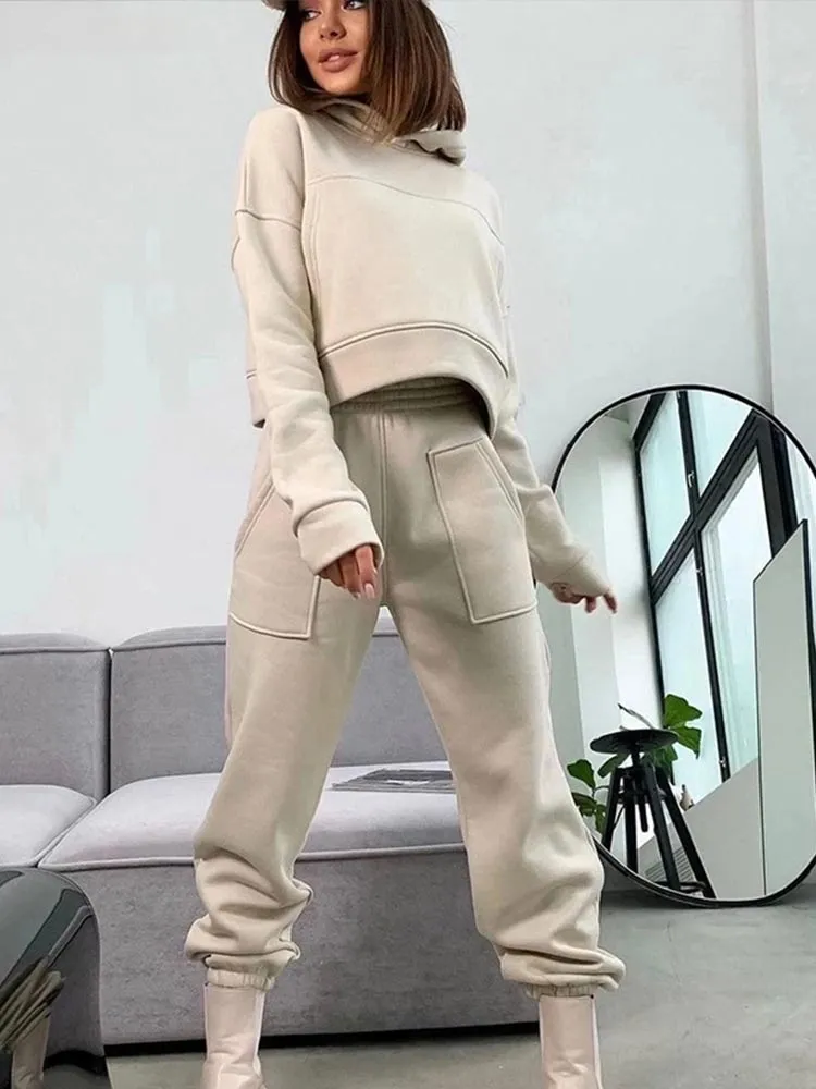Casual Solid Loose Sportswear 2 Piece Set