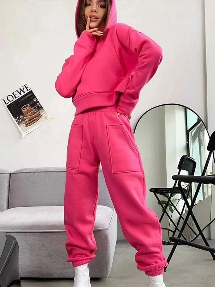 Casual Solid Loose Sportswear 2 Piece Set