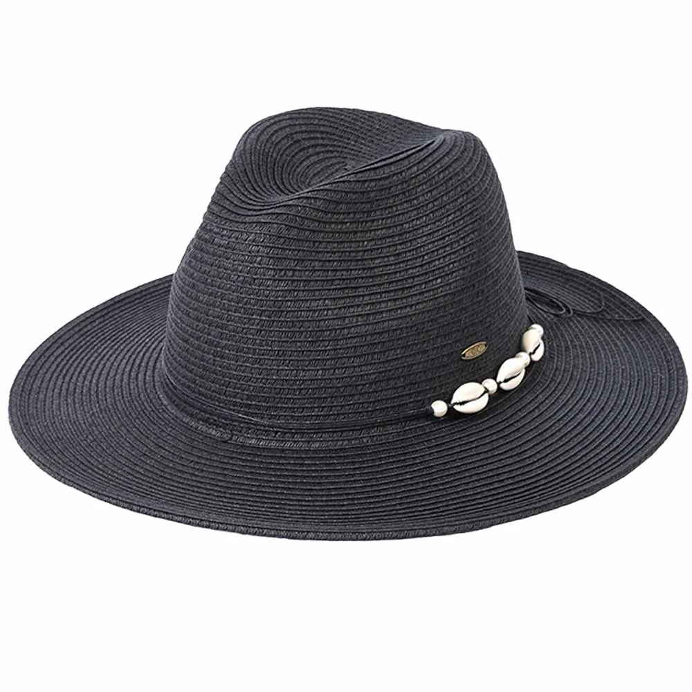 C.C Shell And Pearl Trim Band Panama Sun Hat