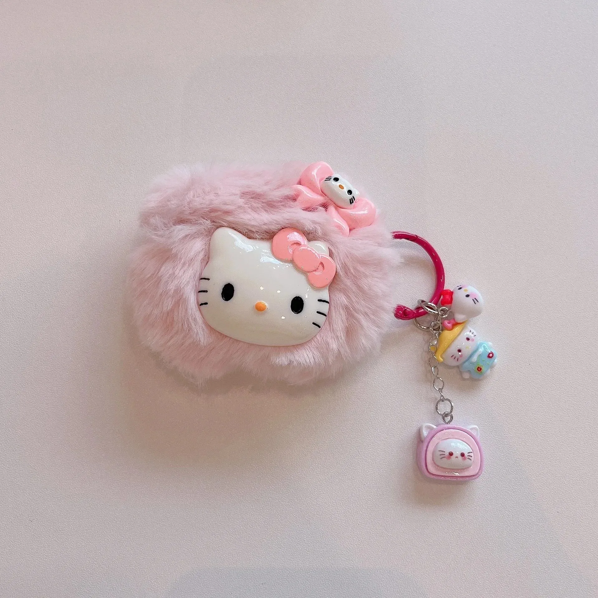 Cute Pink Fluffy Plush Pink Hello Kitty Earphone Headphone Case for AirPods