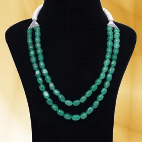 Imeora 8mm White Shell Pearl Double Line Necklace With Green Quartz
