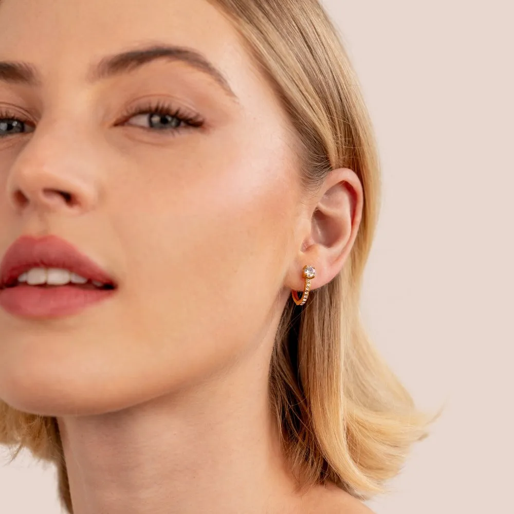 Ivory White Crystal Hoop Earrings
