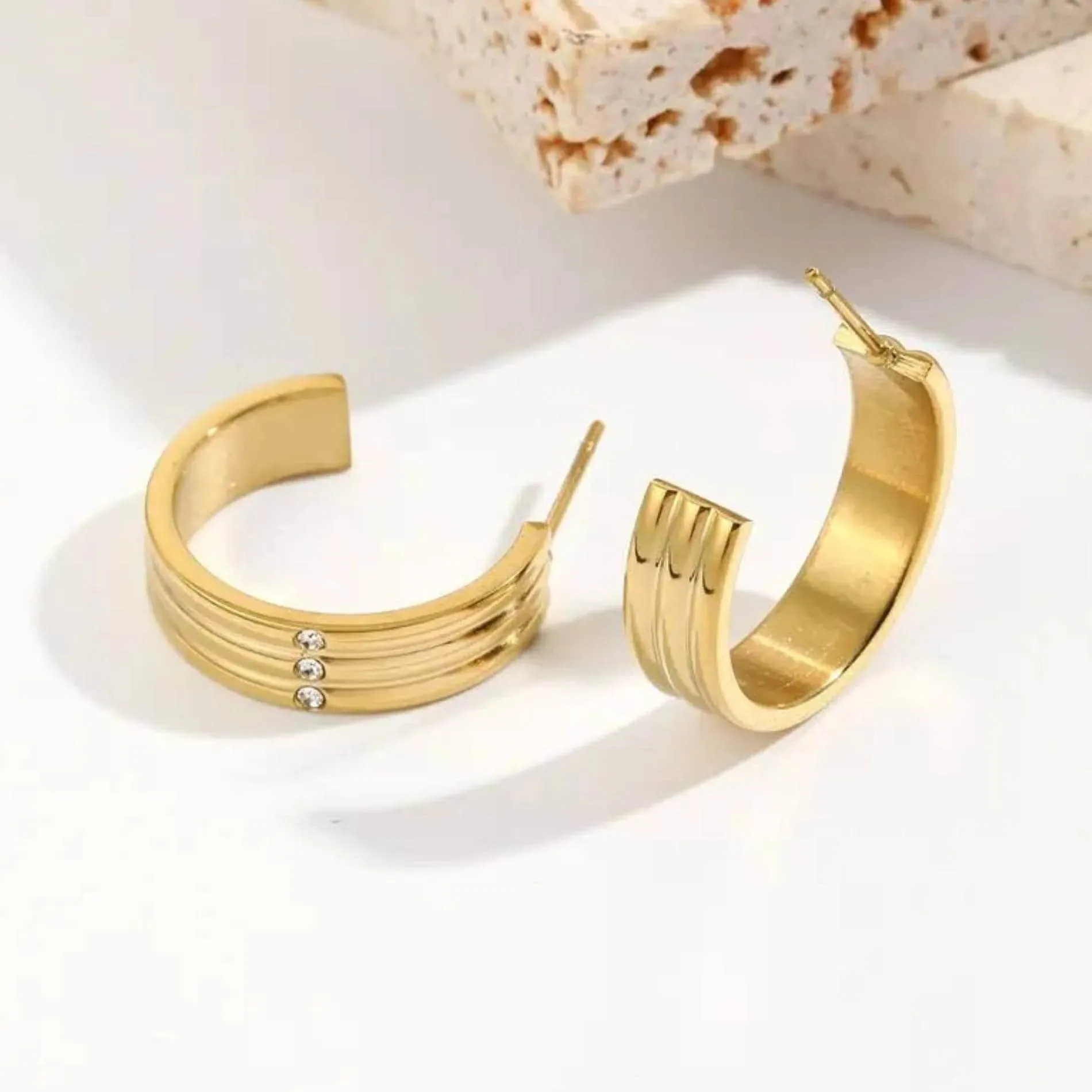 Joy Waterproof Clear CZ Triple Hoop Earring 18K Gold Plating