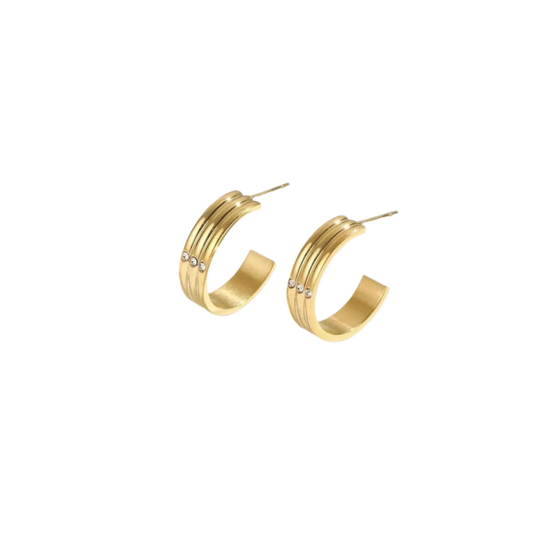 Joy Waterproof Clear CZ Triple Hoop Earring 18K Gold Plating