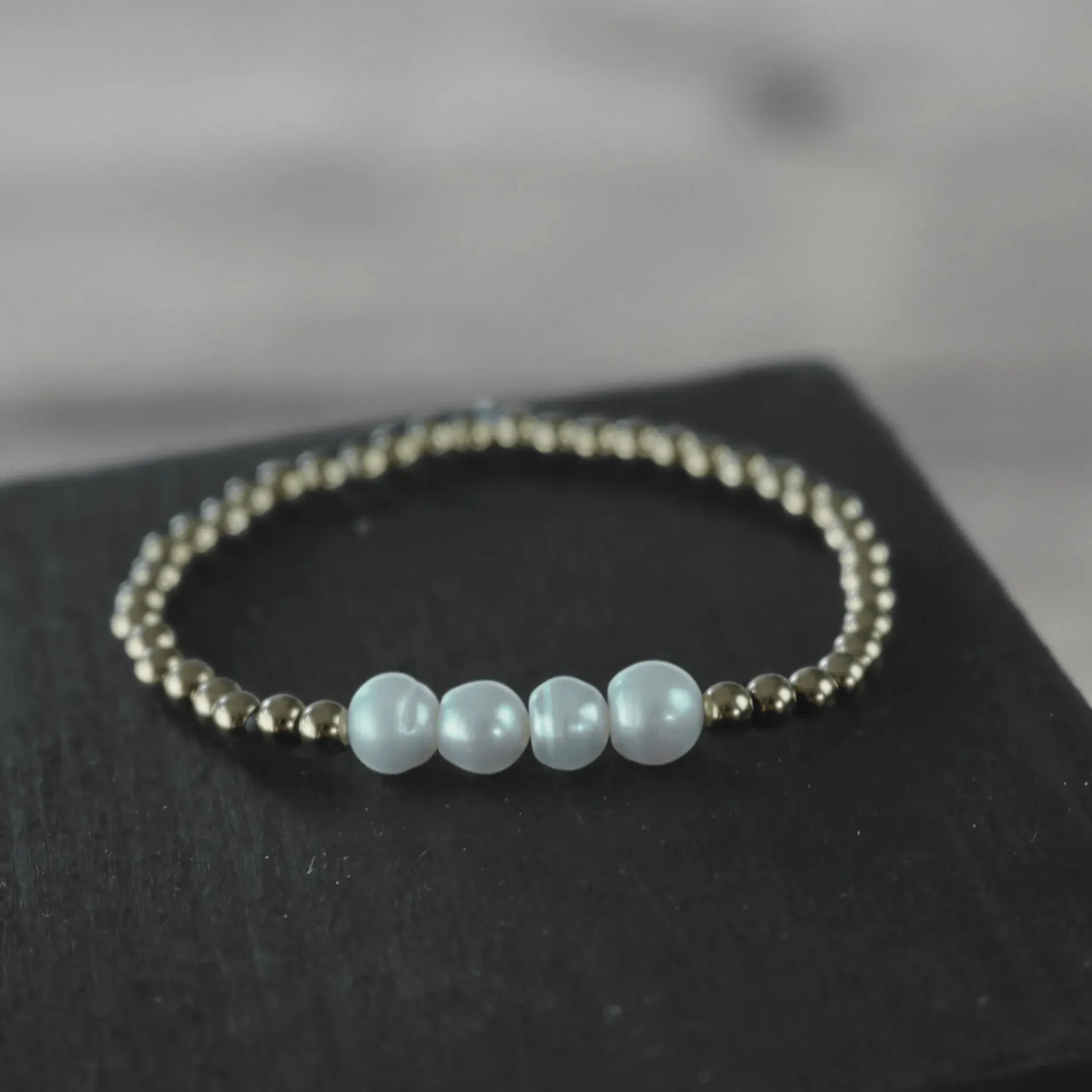 Joy Waterproof Elastic Pearl & Ball Bracelet 18K Gold Plating