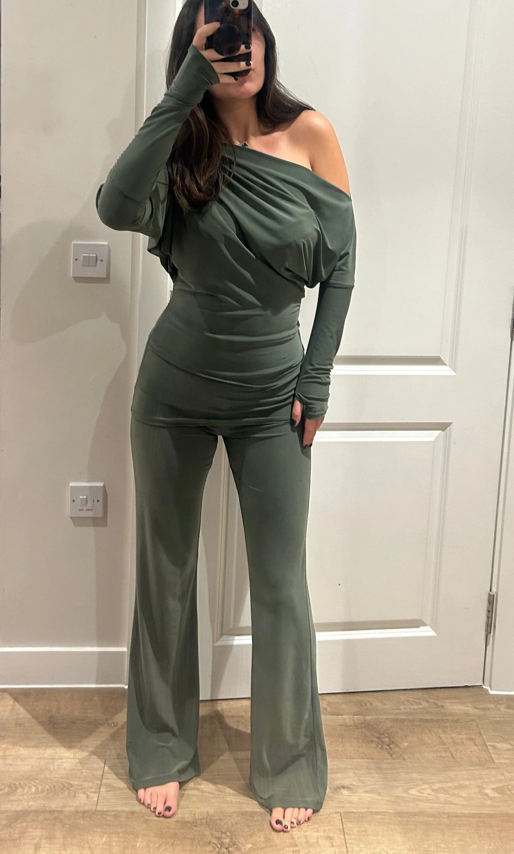Khaki Off Shoulder Suit