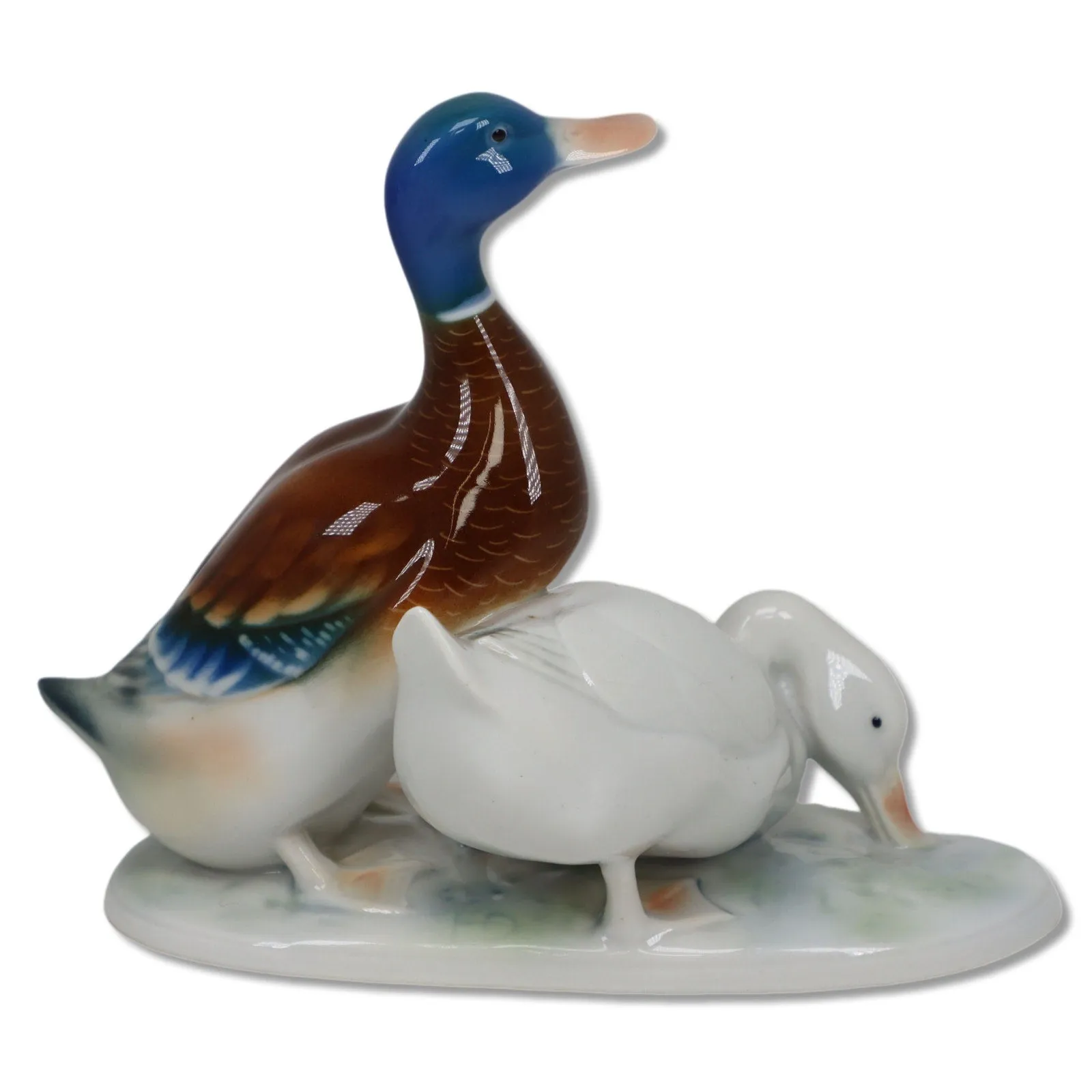 Kunstporzellan Ilmenau Mallard Ducks Porcelain Figurine Germany 1970's