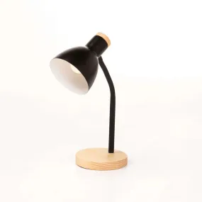 LAMP TABLE-WOOD BASE OAK-BLACK ARM & DOME