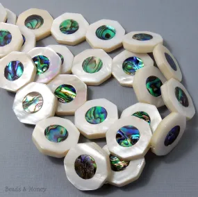 Makabibi Shell Inlaid Abalone Shell Octagon 25mm (2pcs)