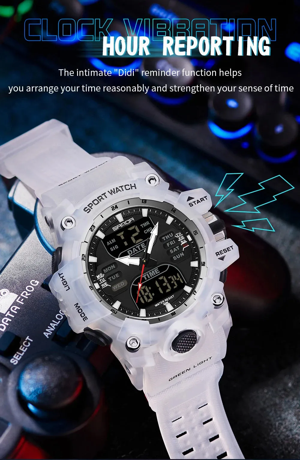 Men's Sports Watch Military Style Dual Display LED Digital Alarm Clock 50M Waterproof Men Electronic Wristwatch