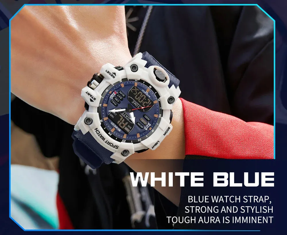 Men's Sports Watch Military Style Dual Display LED Digital Alarm Clock 50M Waterproof Men Electronic Wristwatch