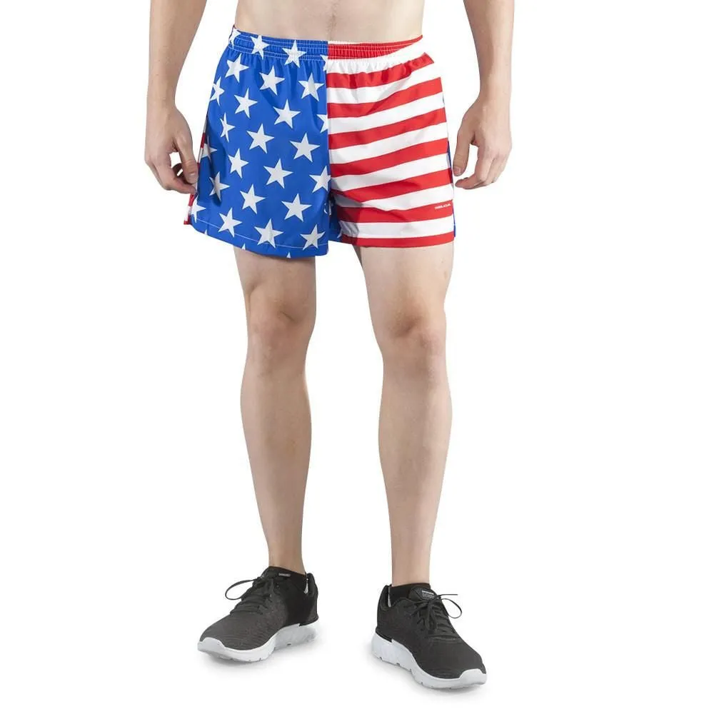 Men's Stretch Printed 3.75" V Notch Short- American Flag