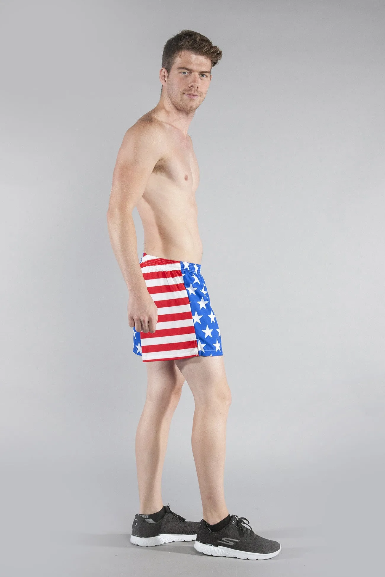 Men's Stretch Printed 3.75" V Notch Short- American Flag