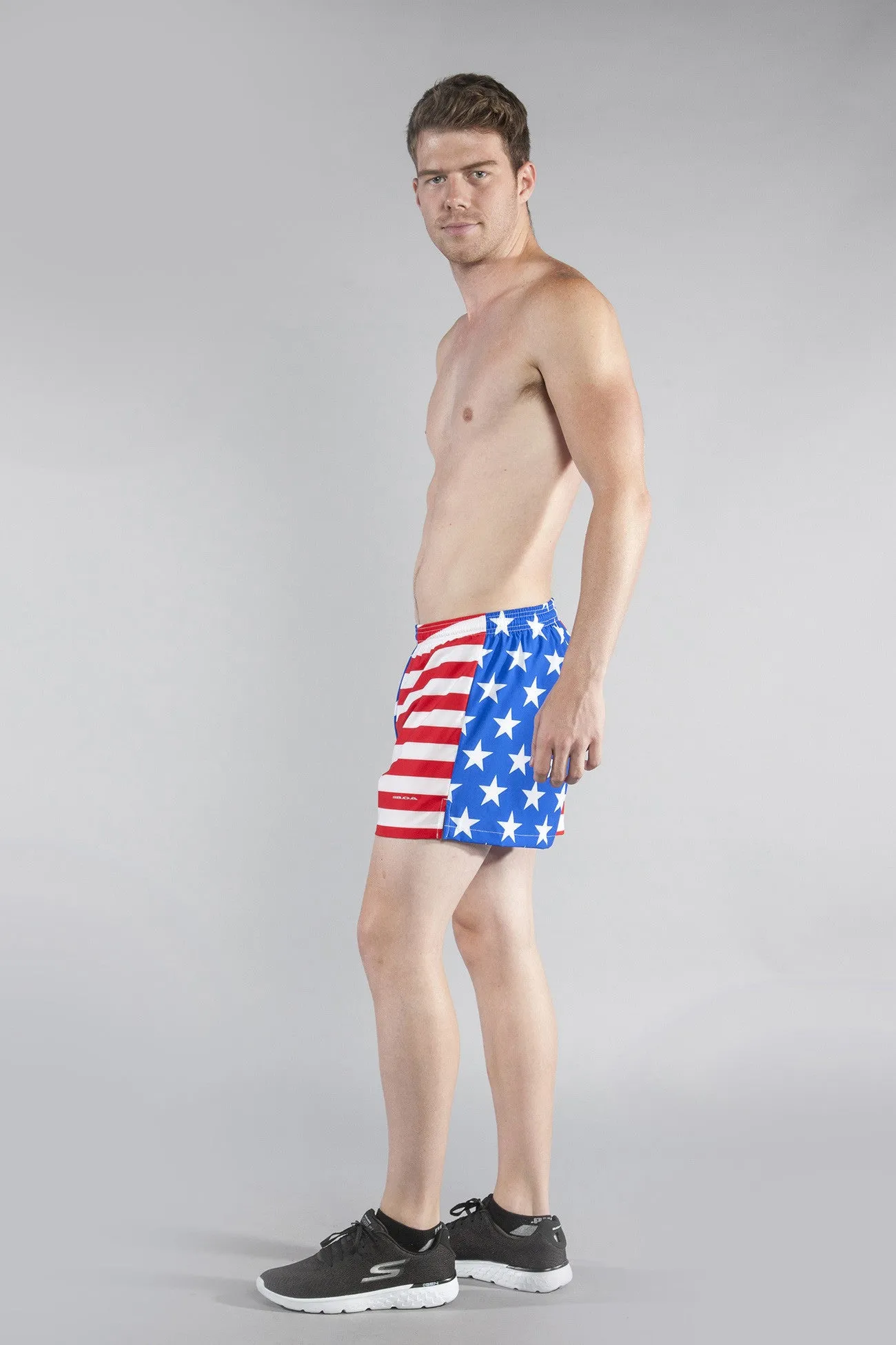 Men's Stretch Printed 3.75" V Notch Short- American Flag