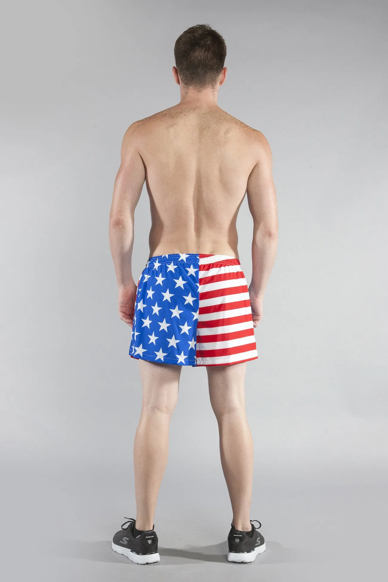 Men's Stretch Printed 3.75" V Notch Short- American Flag