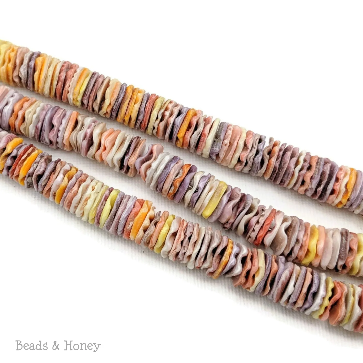 Pecten Shell Bead Multicolored Heishi 10mm (16-Inch Strand)