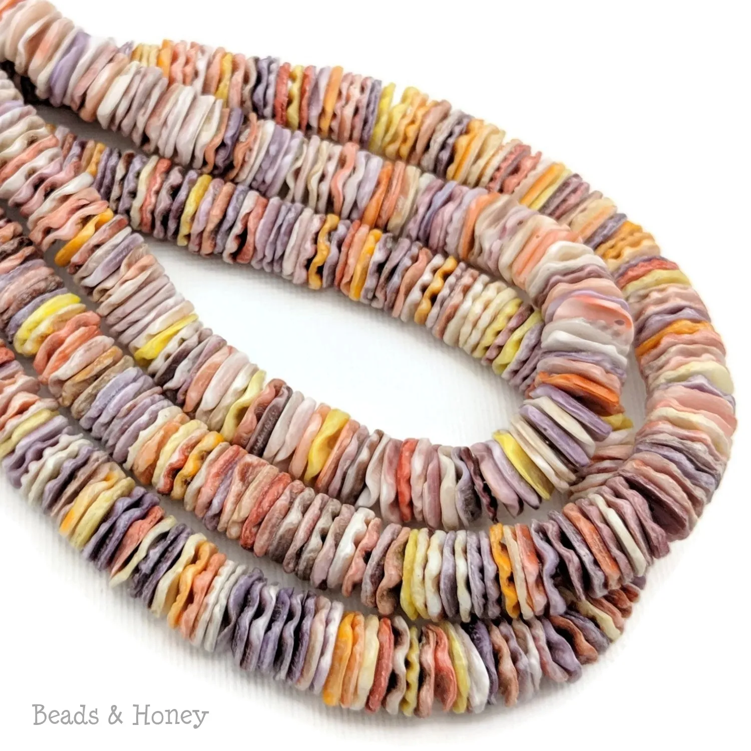 Pecten Shell Bead Multicolored Heishi 10mm (16-Inch Strand)