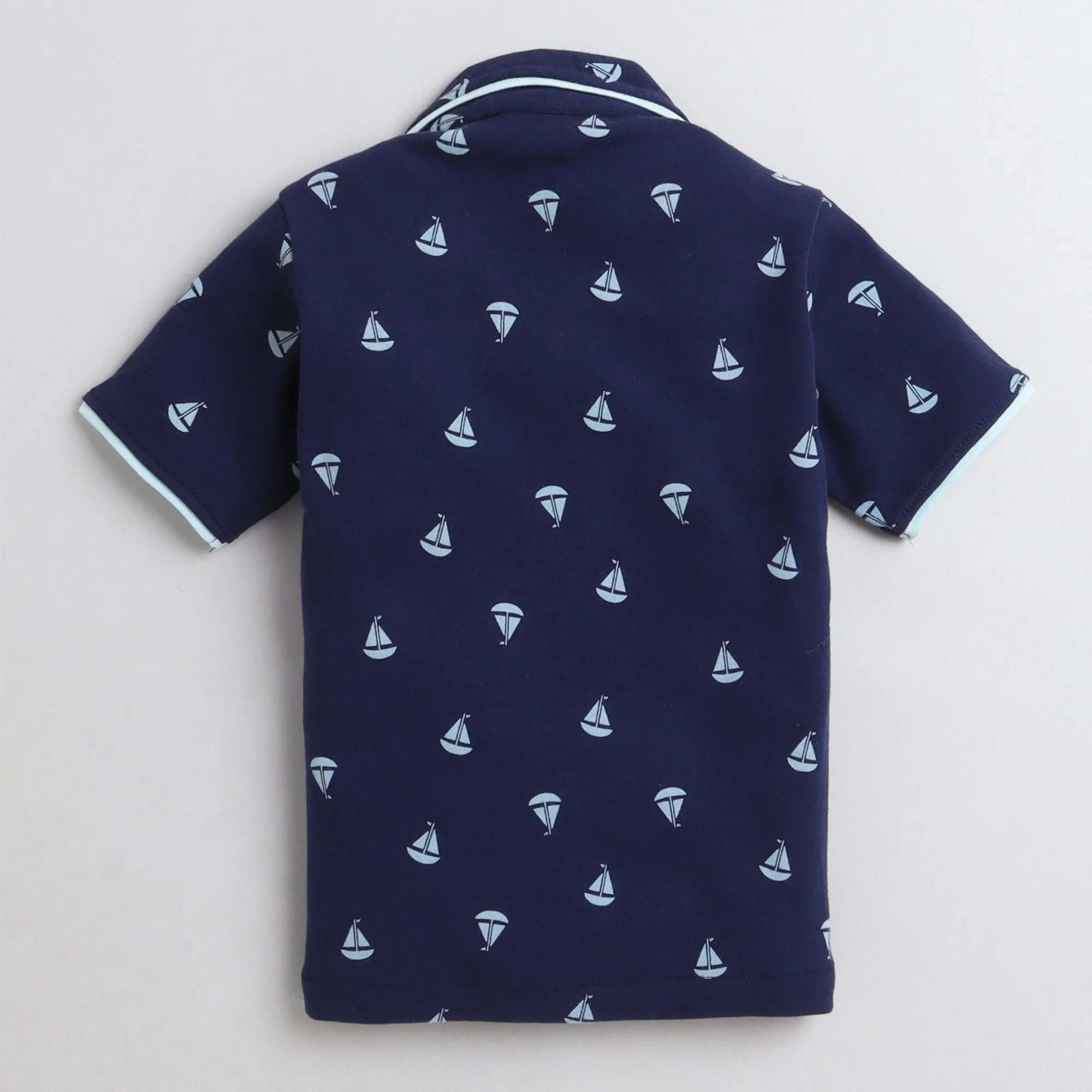 Polka Tots Half Sleeve Night Suit Cotton Pair Knit Boat - Navy Blue