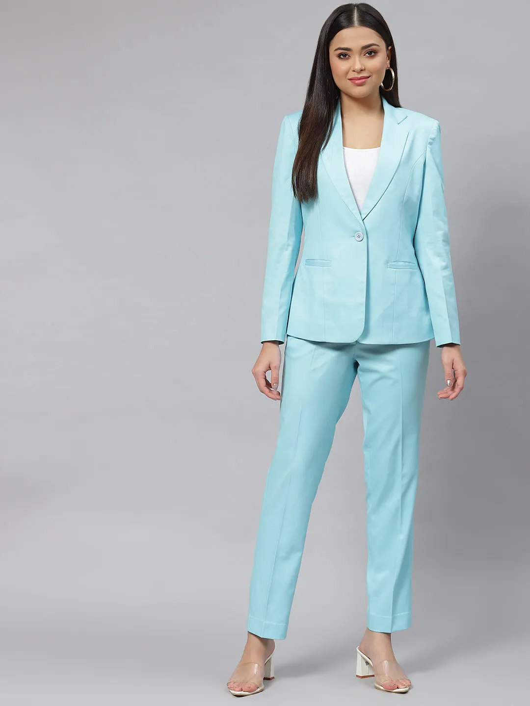 Poly Viscose Pant Suit- Sky Blue