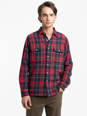 Red/Navy Classic Fit Suede-Patch Plaid Workshirt