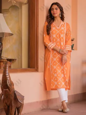 Saba Chikankari kurta in cotton - Orange