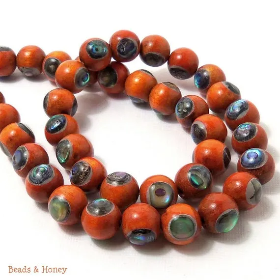 Sibucao Wood with Abalone Shell Inlay Round 10mm (8-Inch Strand)