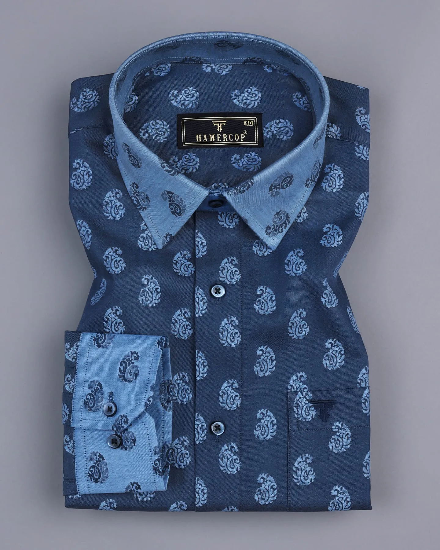 SkyBlue Paisley Pattern Jacquard Designer Cotton Shirt